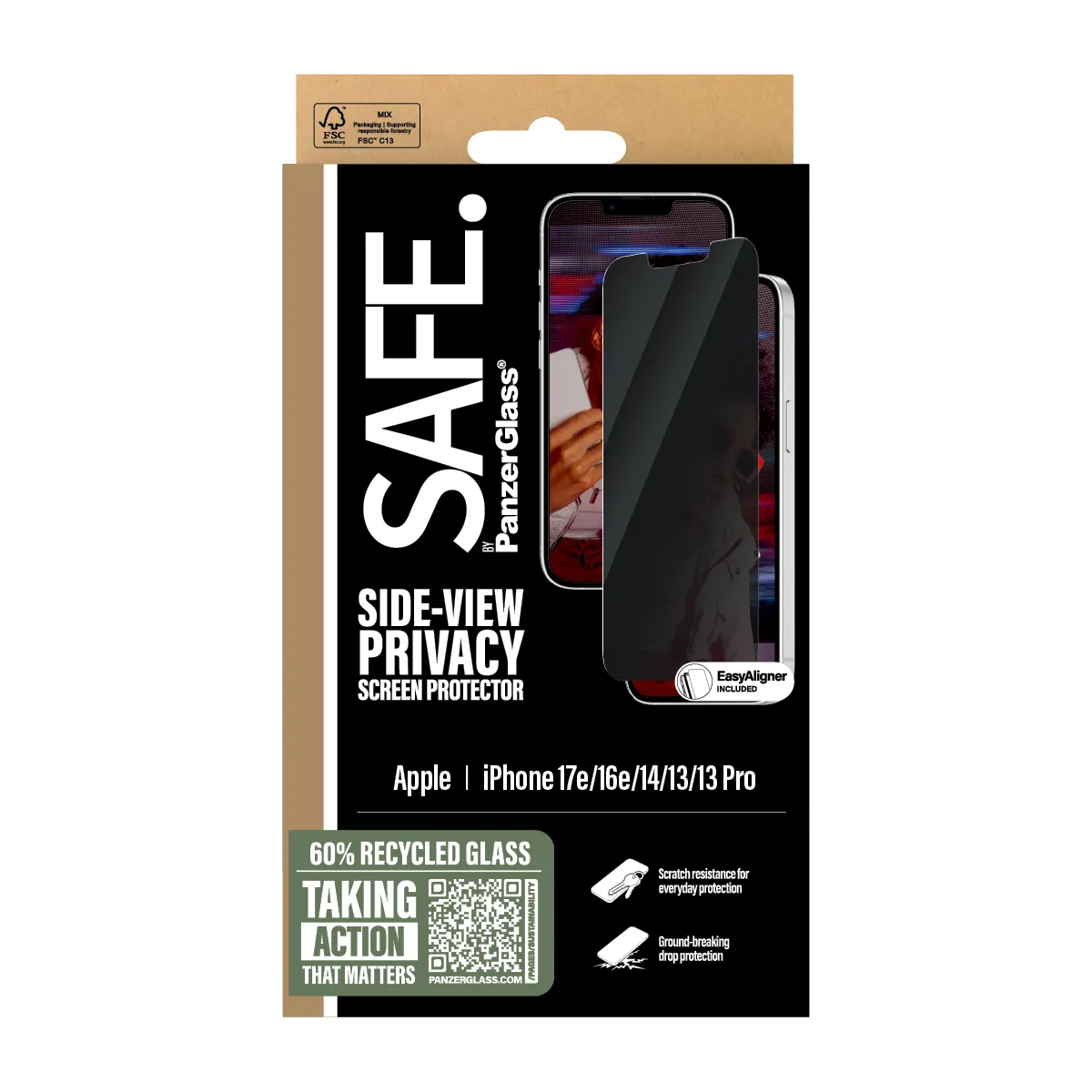 PanzerGlass SAFE Ultra-Wide Fit Alignerkit iPhone 16e / 14 / 13 / 13 Pro - Screen Protector, Privacy