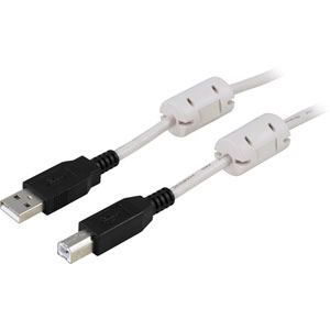USB 2.0 kaapeli A-B u-u, ferriittiytimet, 5m, valkoinen/musta