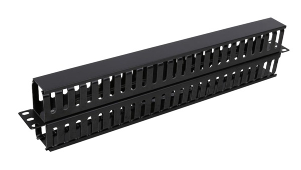 19 kabelhanterare, metall/plast, dubbelsidig fingerkanal, 1U, svart