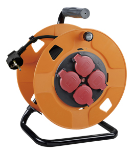 DELTACO IP44 Kabelvinda, 25m, 3000W, 4xCEE 7/4, CEE 7/7, svart/orange