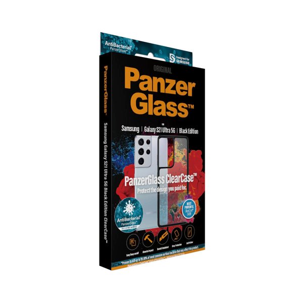 PanzerGlass ClearCase, Galaxy S21 Ultra -suojakuori, Musta, L&auml;pin&auml;kyv&auml;