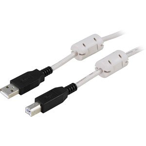 USB 2.0 kaapeli A-B u-u, ferriittiytimet, 5m, valkoinen/musta