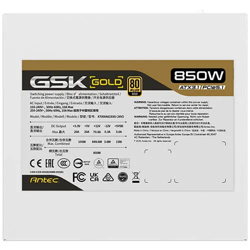 Antec GSK850 V2 White EC 850W - PSU, 80 Plus Gold