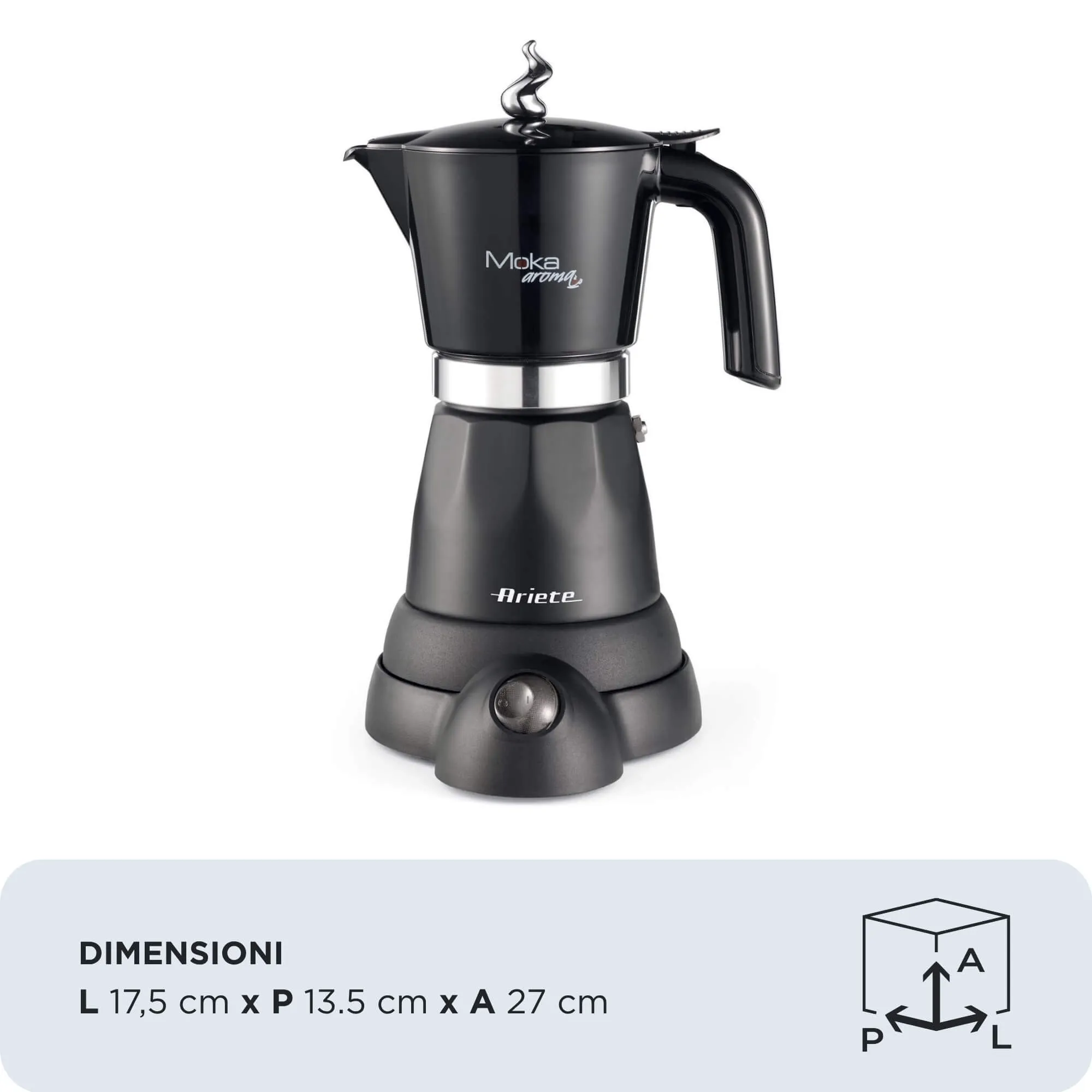 Ariete Moka Aroma mokabryggare, 6 koppar, plast, aluminium, rostfritt st&aring;l, svart