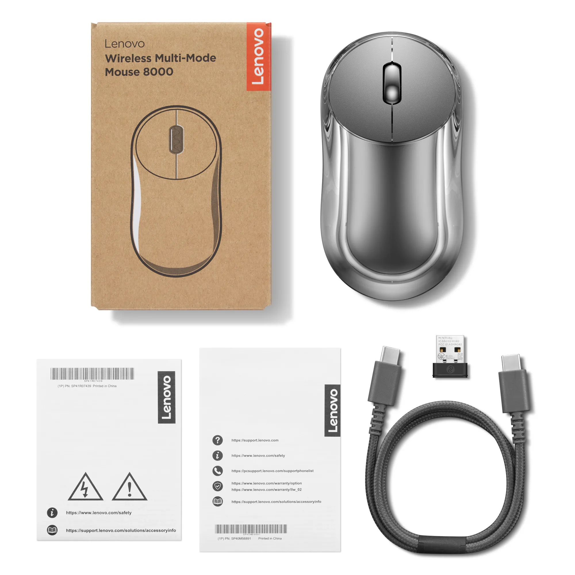 Lenovo Multi-Mode 8000 Wireless Mouse, Grey