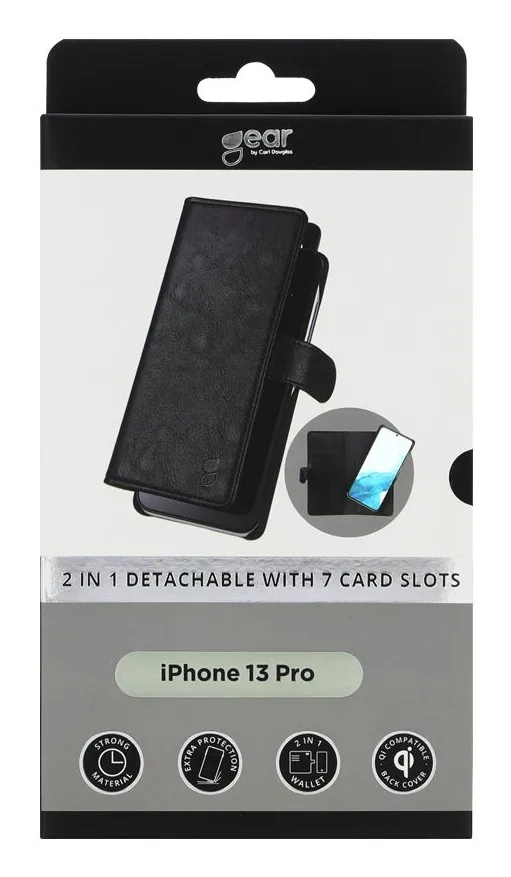 GEAR Wallet 7 Cards, iPhone 13 Pro - 2-in-1 pl&aring;nboksfodra, Svart
