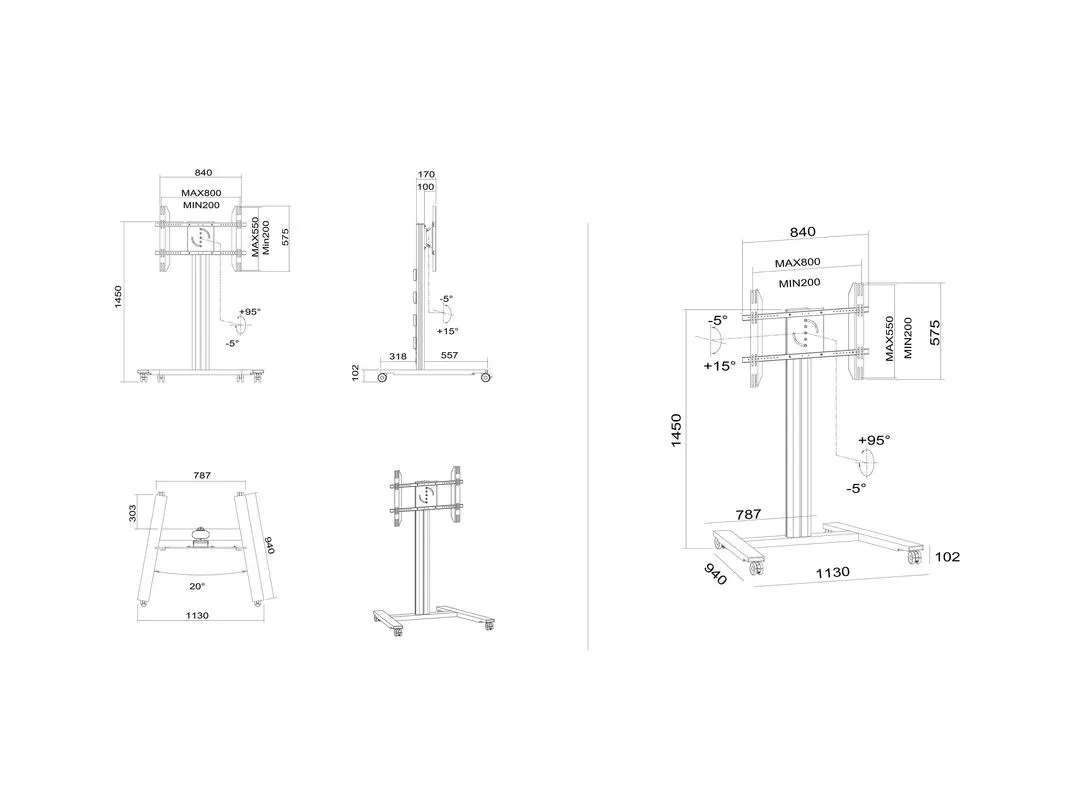 Multibrackets M Public Display Stand 145 Single - Teline tuotteelle LCD-n&auml;ytt&ouml; - alumiini - musta -n&auml;yt&ouml;n koko: 40&quot;-63&quot;