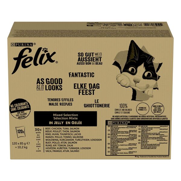 Purina Felix Fantastic Mix in Jelly, Wet food for cats, Adult, 120 x 85g