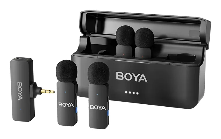BOYA BY-V4, Condenser Wireless Lavalier Microphone (incl. 4 transmitters + 1 receiver + case), Black