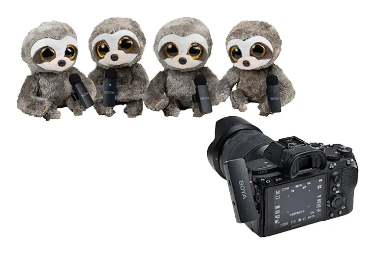 BOYA BY-V4, Condenser Wireless Lavalier Microphone (incl. 4 transmitters + 1 receiver + case), Black