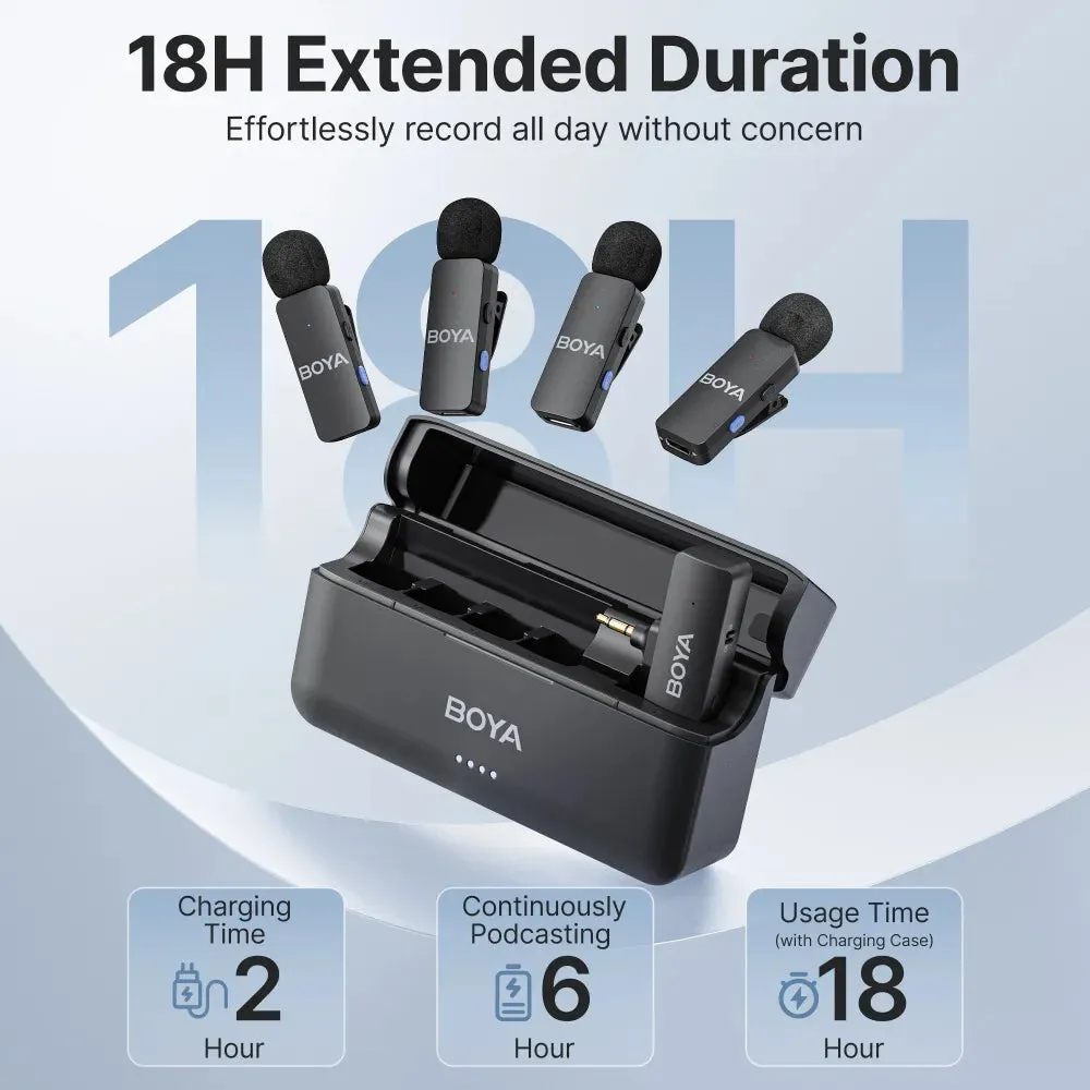 BOYA BY-V4U, USB-C, Condenser Wireless Lavalier Microphone (incl. 4 transmitters + 1 receiver + case), Black