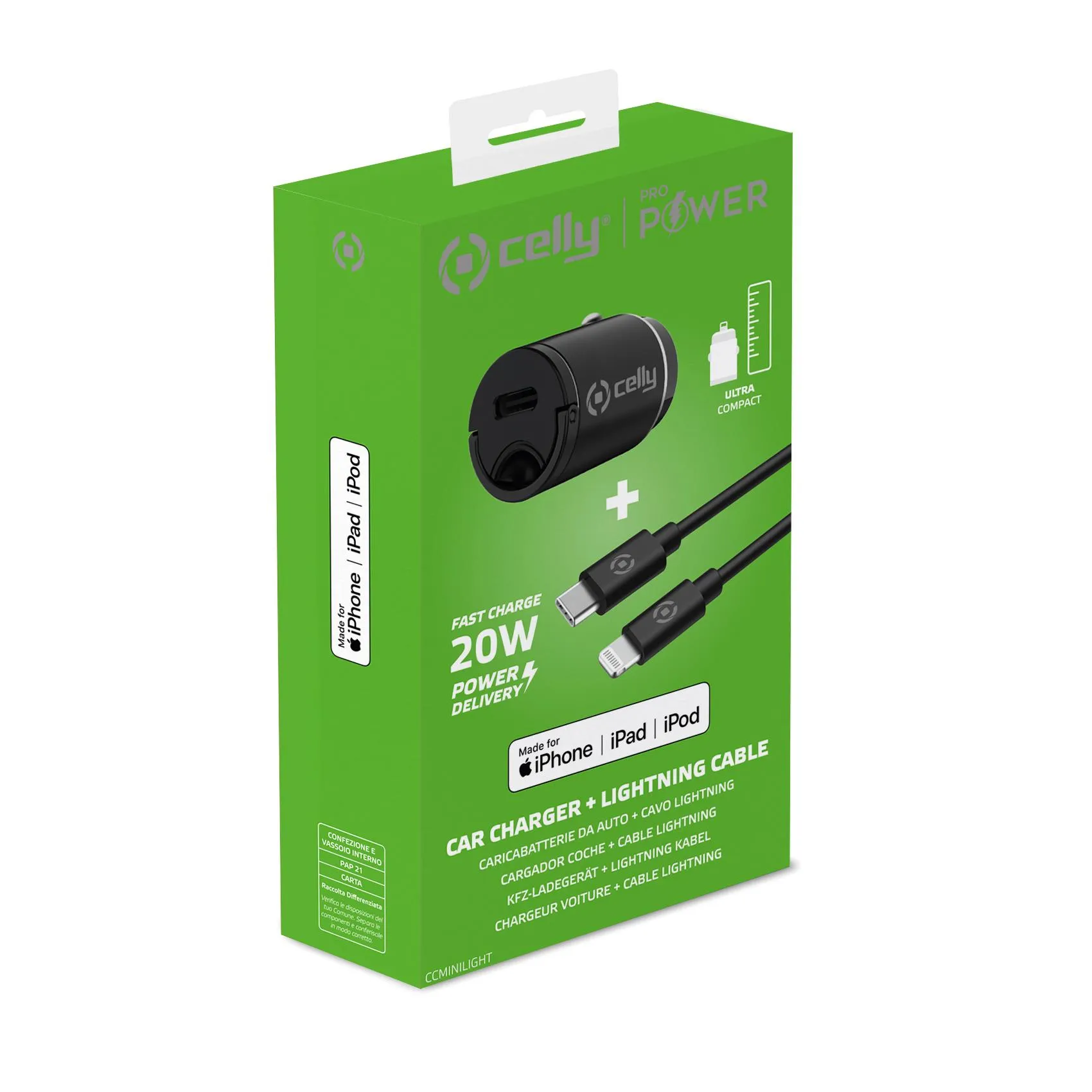 CELLY CCMINILIGHT, 1 x USB-C, 20W, PD 20W - Car Charger