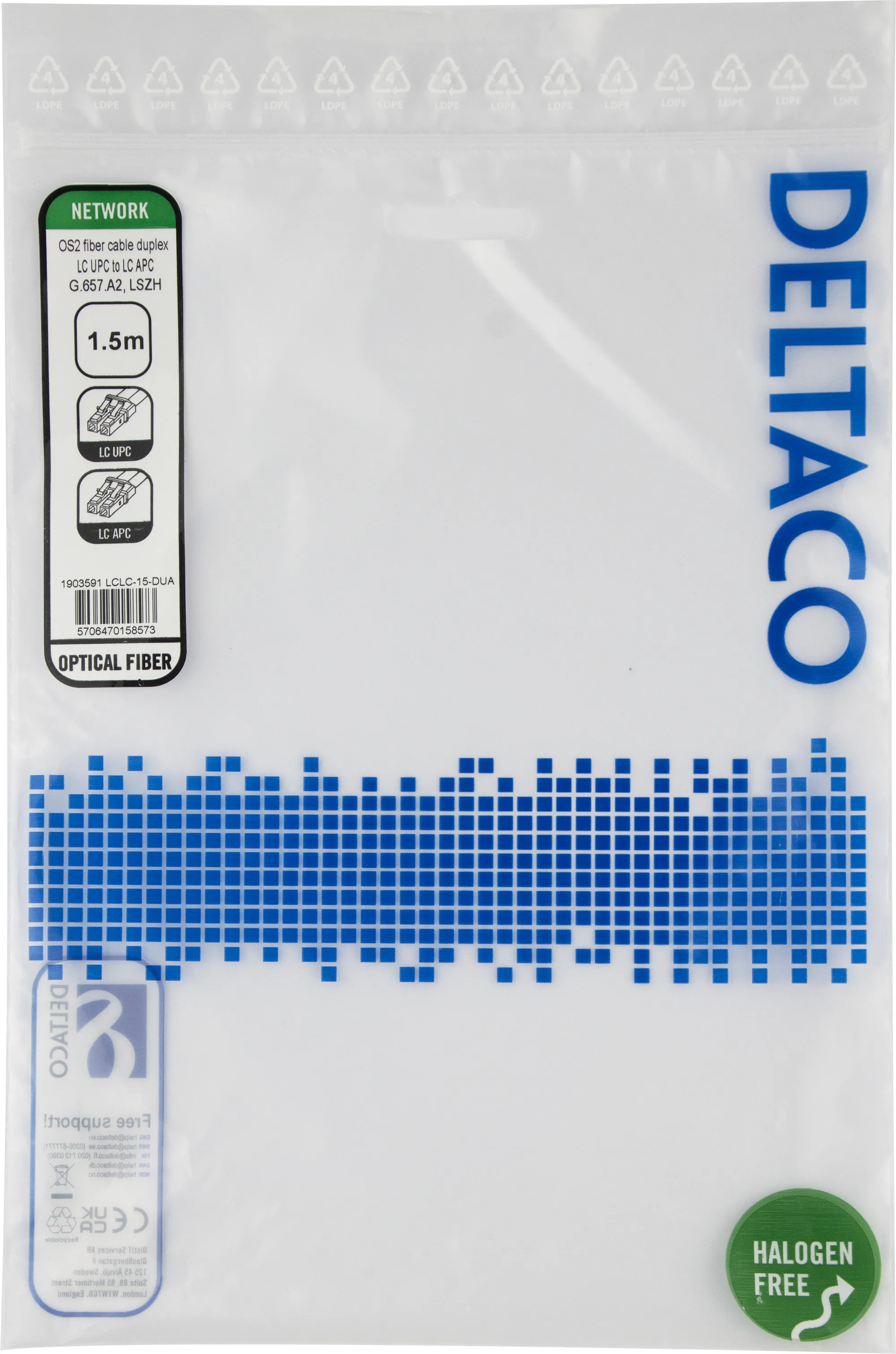 Deltaco OS2 LC-LC 1.5m fiberkabel, gul