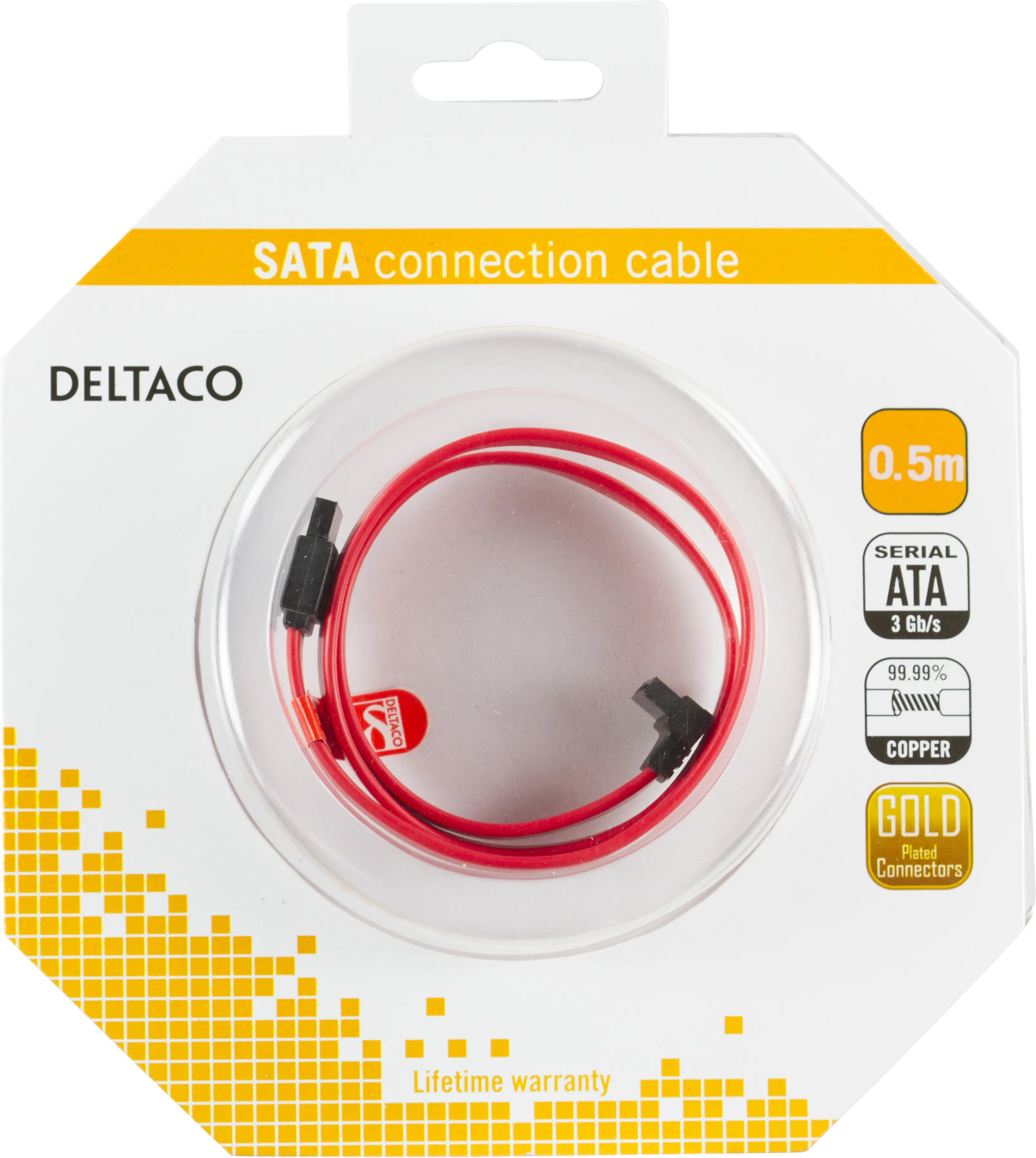DELTACO SATA/SAS-kaapeli, kulma (alas)-suora, 0,5m
