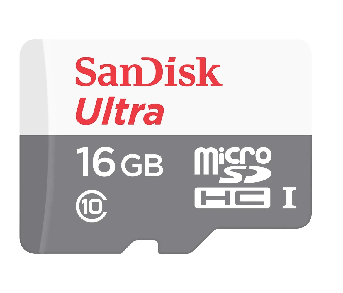 SanDisk Ultra 16 Gt MicroSDHC Class 10 UHS-I V30 A1 -muistikortti + SD-adapteri, harmaa/valkoinen