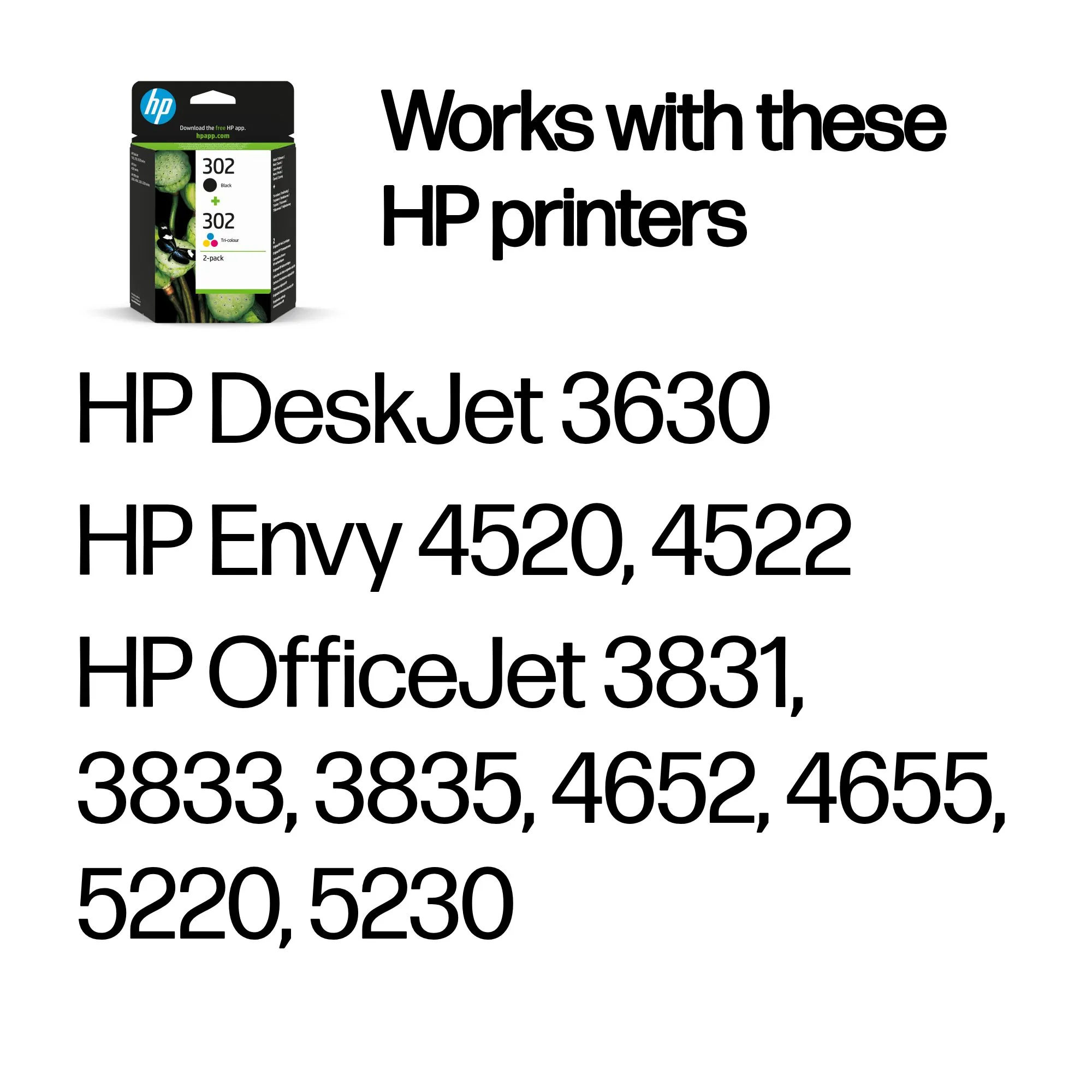 HP 302 kit med bl&auml;ckpatroner, svart/f&auml;rg, 2 st