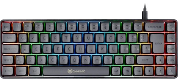 GAMIAC TKL69G -mekaaninen pelin&auml;pp&auml;imist&ouml;, Kailh Blue, musta/harmaa
