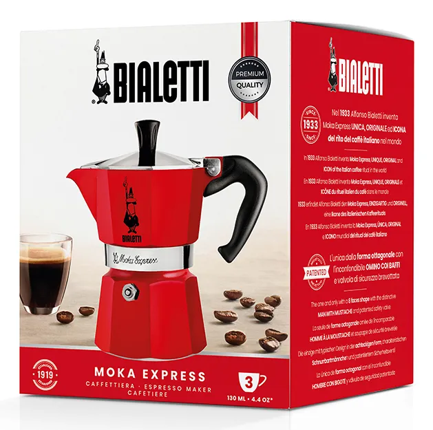 Bialetti Moka Express -espressokeitin, punainen, 3 kuppia