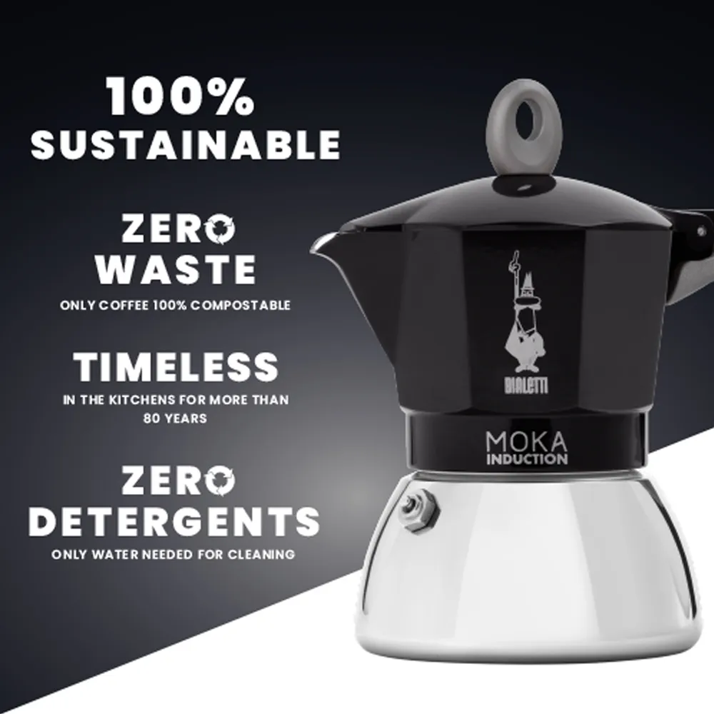 Bialetti Moka Induction -espressokeitin, musta, 4 kuppia