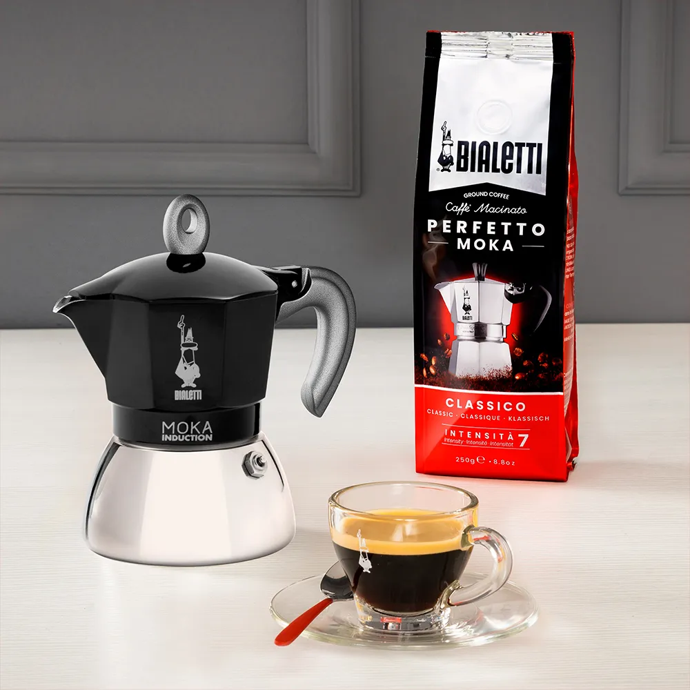 Bialetti Moka Induction -espressokeitin, musta, 4 kuppia