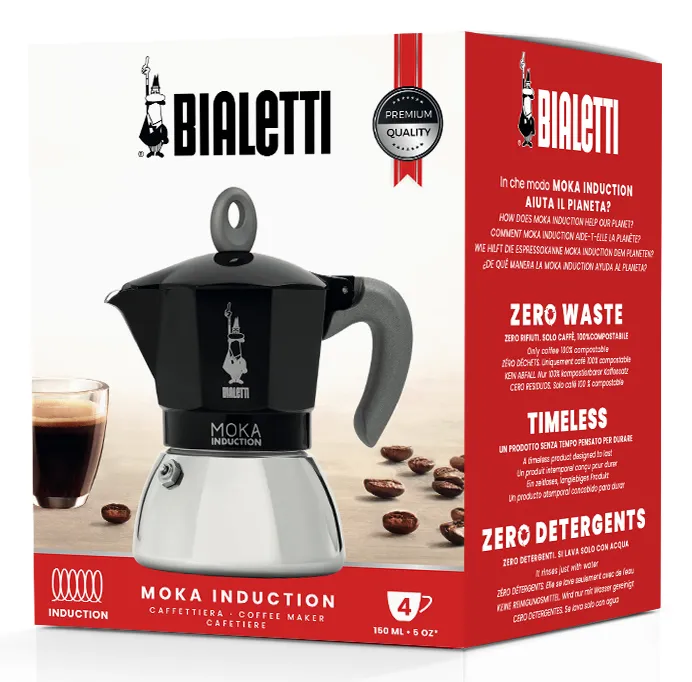 Bialetti Moka Induction -espressokeitin, musta, 4 kuppia