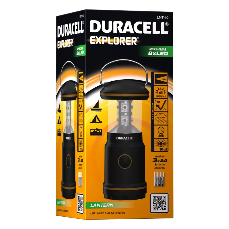 DURACELL LED myrskylyhty, EXPLORER LNT-10, 8 x Super Clear LED, 3 x AAA paristo (sis. pakkaukseen)