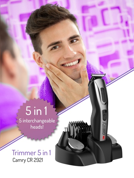 ADLER Camry CR 2921 Wet & Dry, cordless, rechargeable, washable Grooming Kit, Black/Mirror