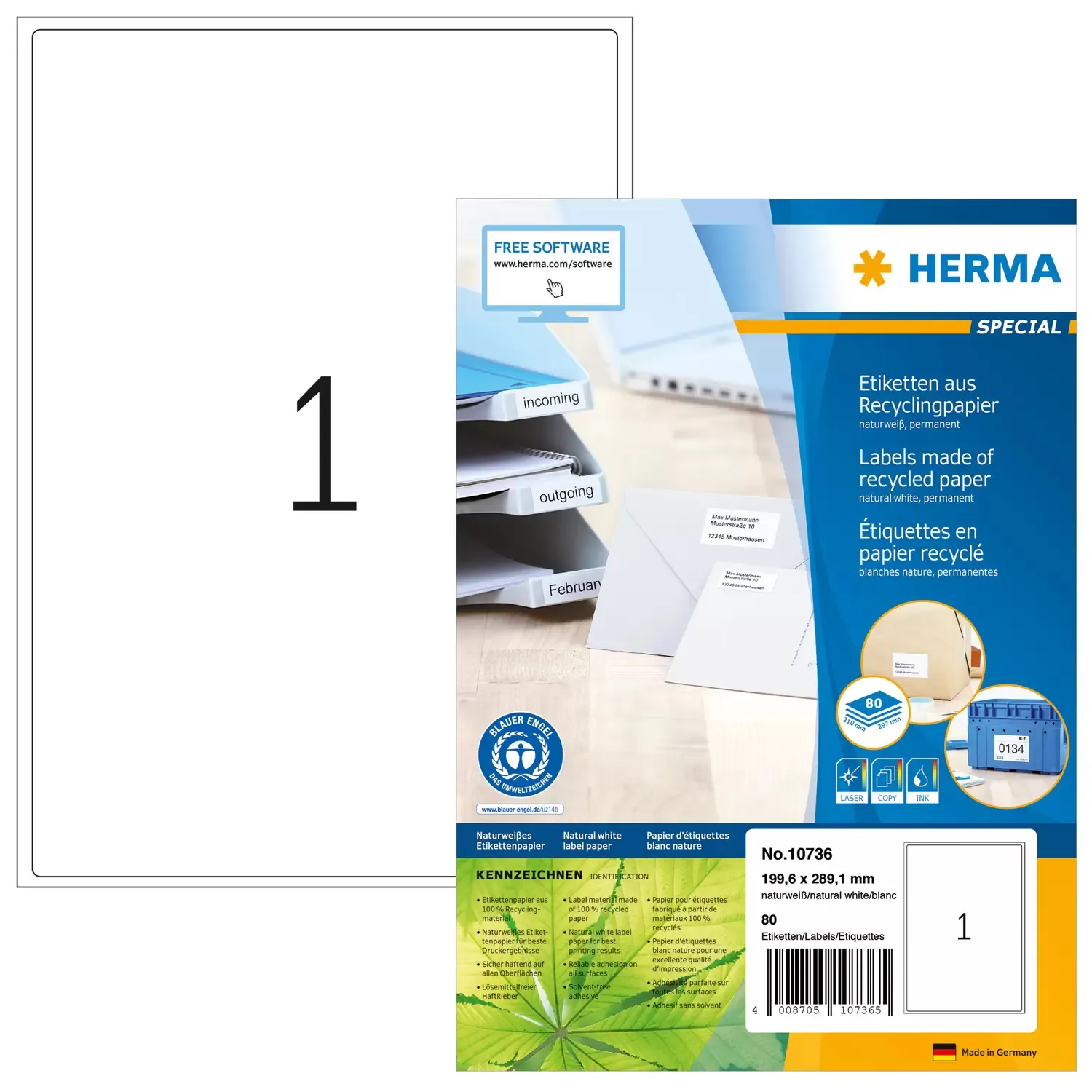 Herma label recycled 199,6x289,1 white (80)