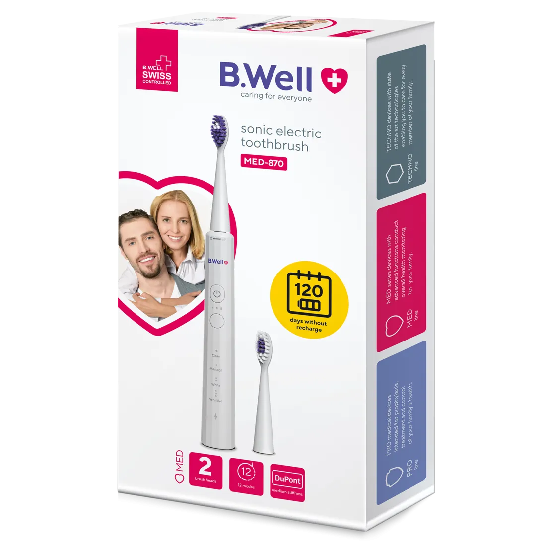 B.WELL Sonic MED-870 -sähköhammasharja, valkoinen
