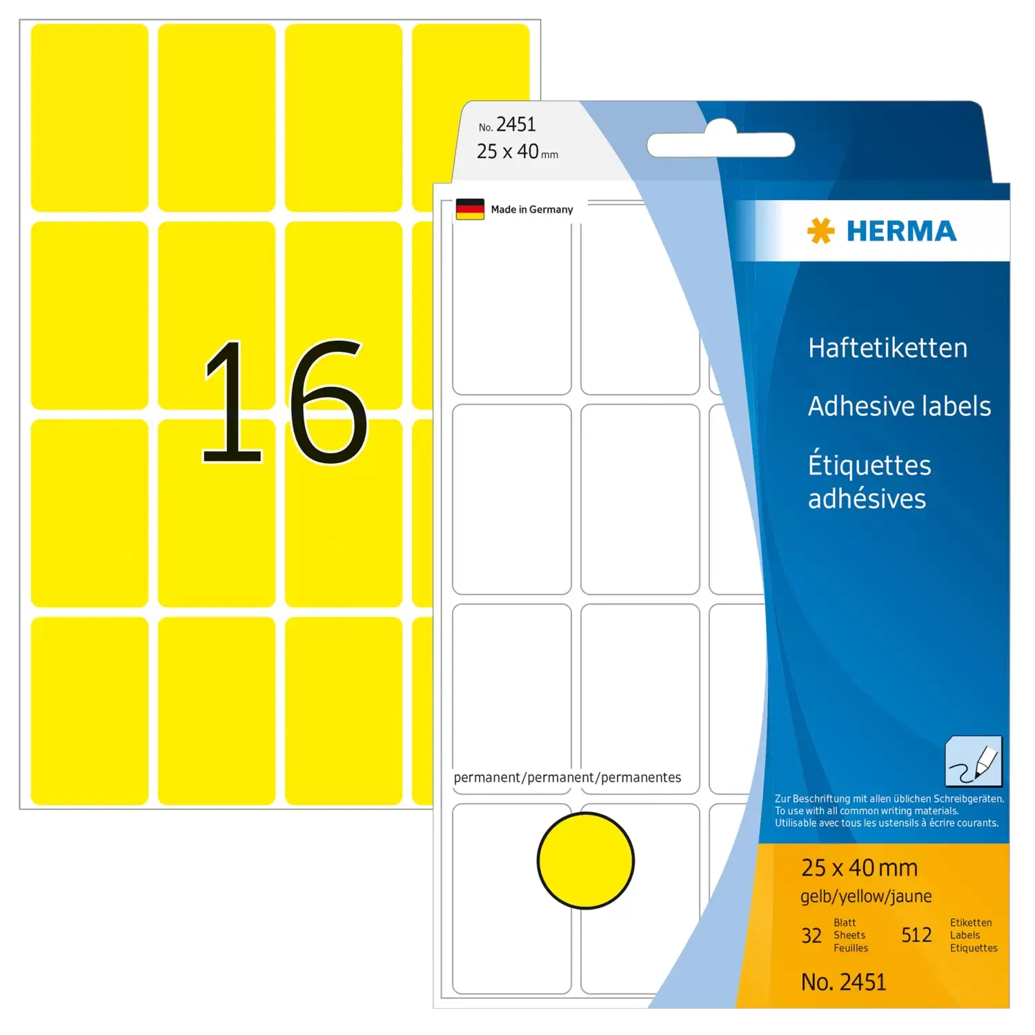 Herma label manual 25x40 yellow (512)