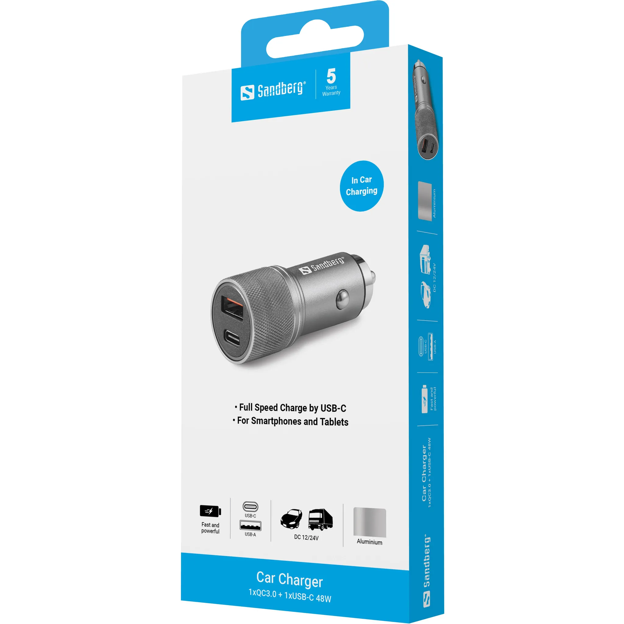 Sandberg Car Charger 1xQC3.0+1xUSBC 48W