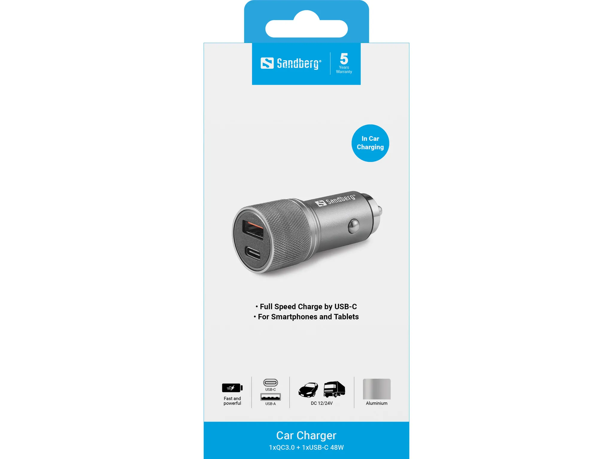 Sandberg Car Charger 1xQC3.0+1xUSBC 48W