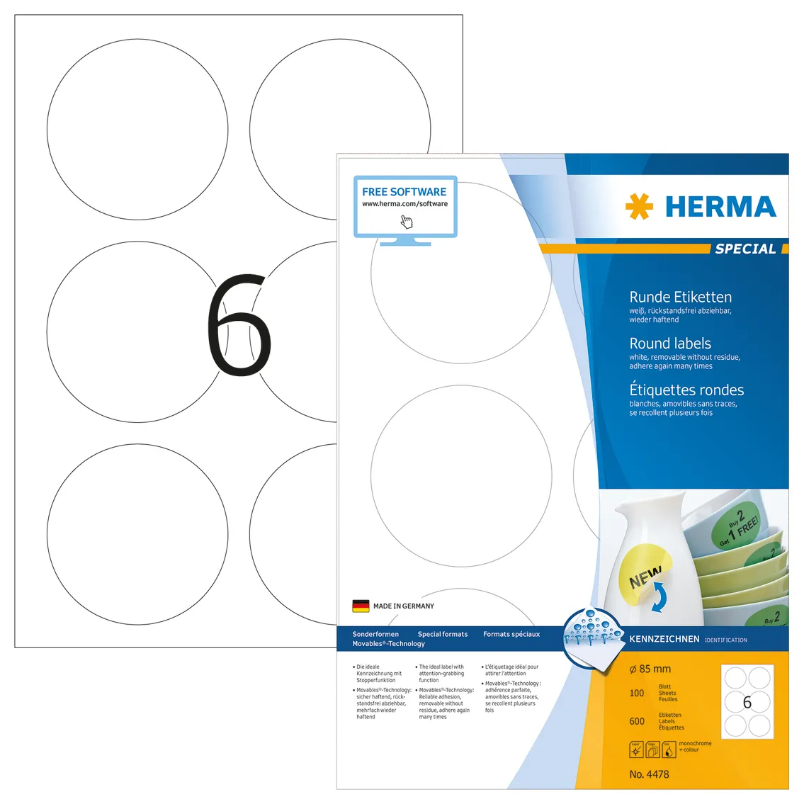 Herma label removable &oslash;85 (600)
