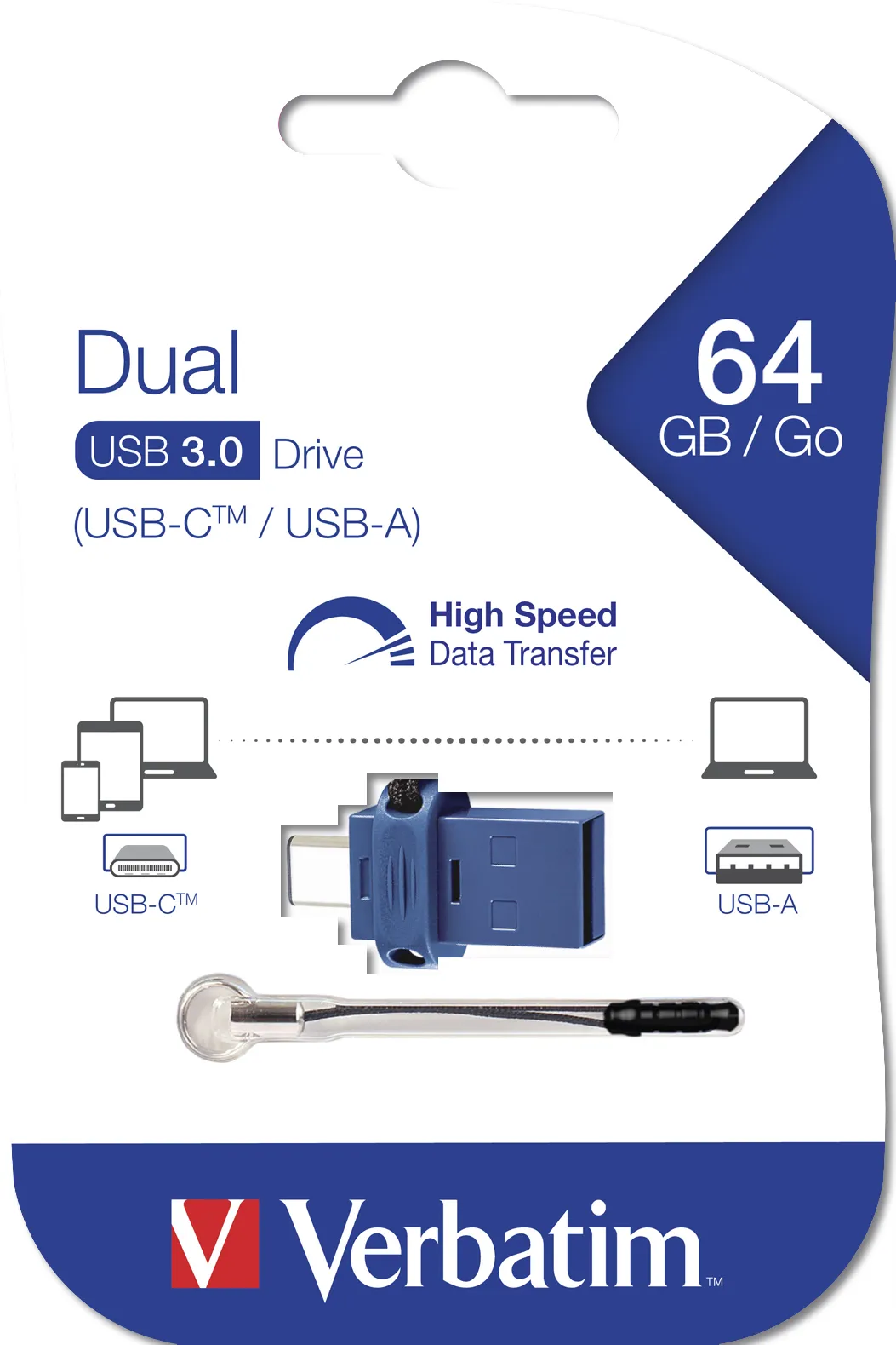 Verbatim 64 Gt Store 'n' Go USB-C/USB 3.0 -muistitikku, Musta/Sininen