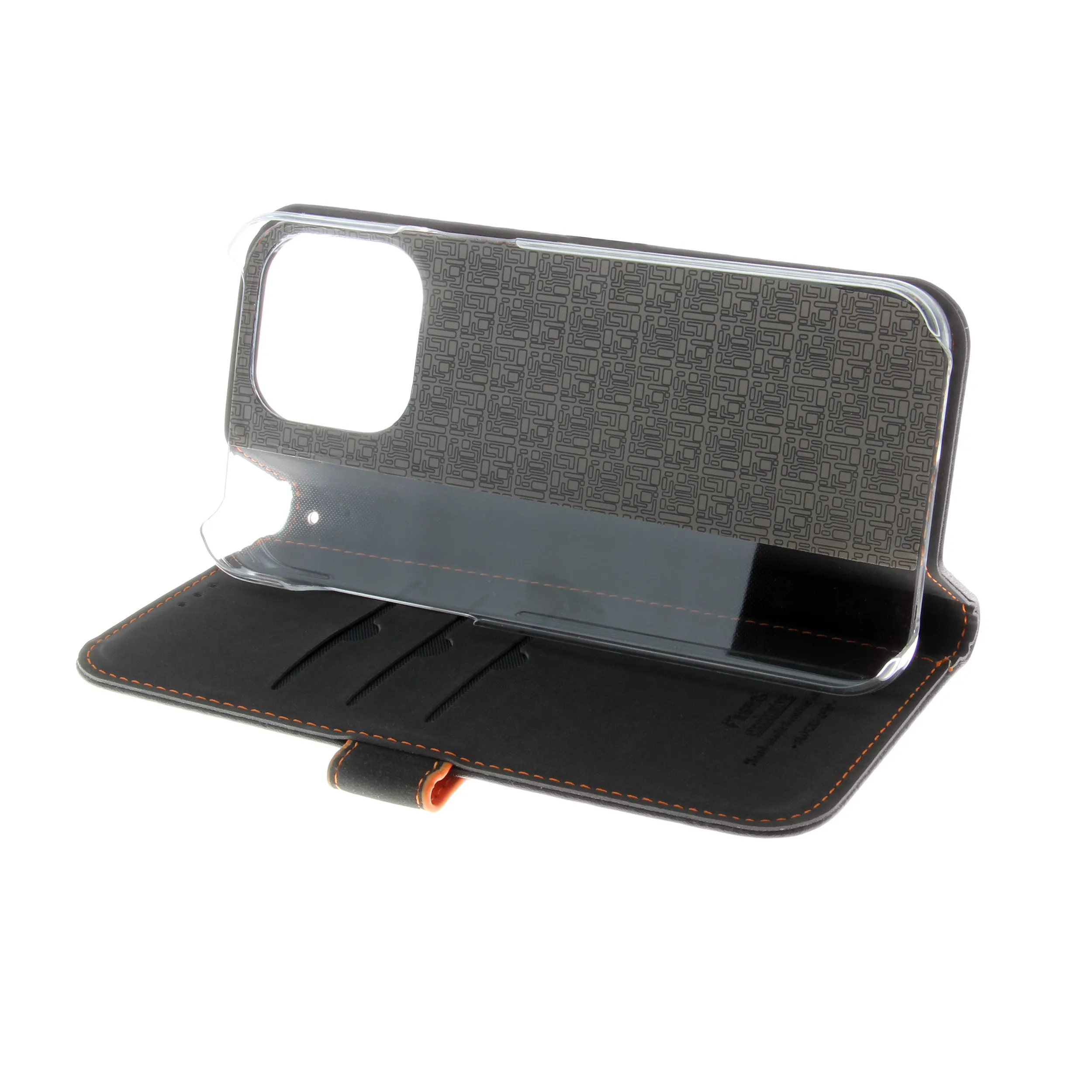 Insmat Flip Case, iPhone 15 Pro Max - Wallet Case, Black/Orange