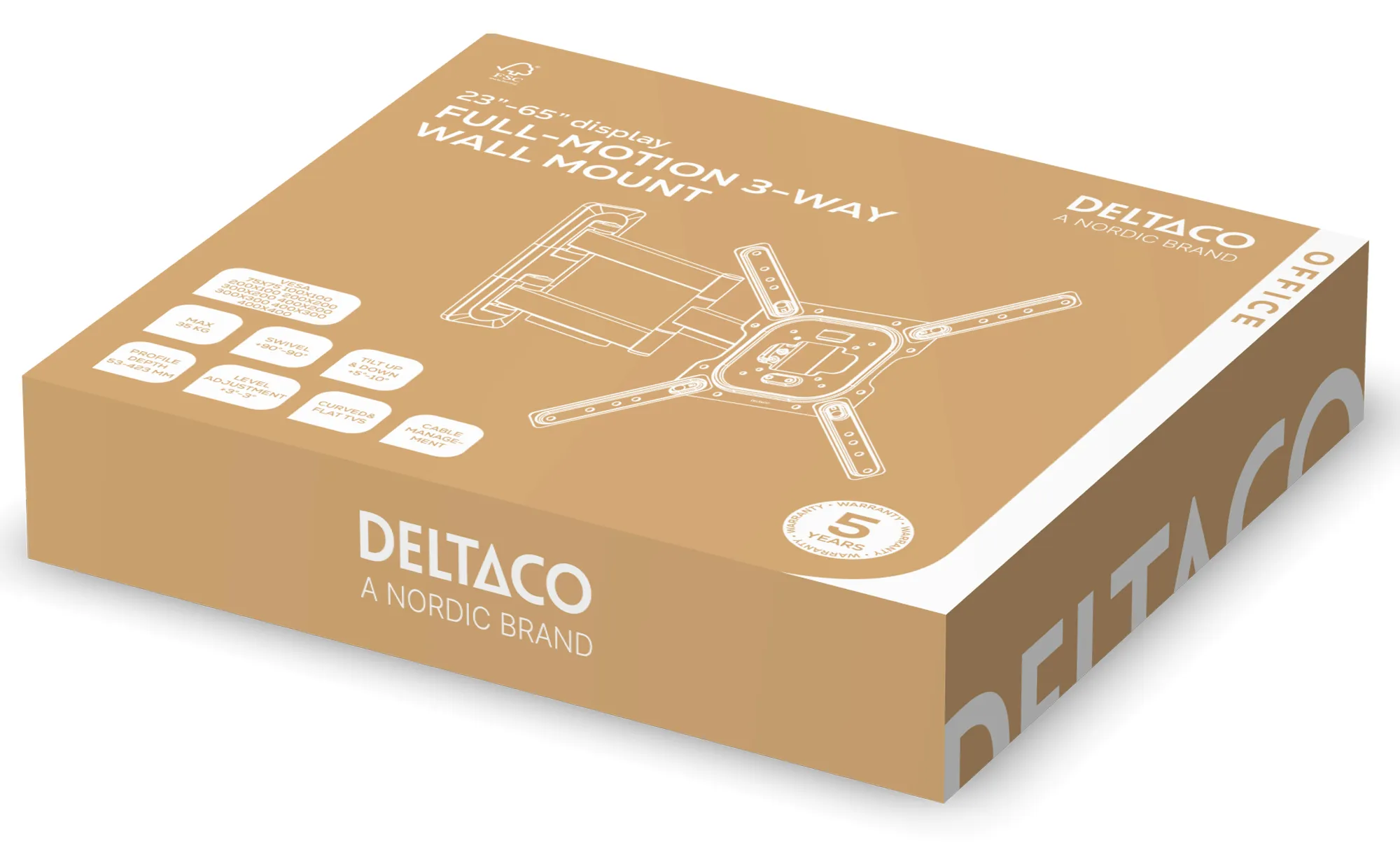 Deltaco Office Sv&auml;ngbart TV-v&auml;ggf&auml;ste, 23-65", 35 kg, VESA 75x75-400x400, Svart