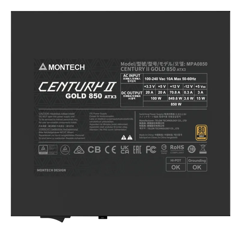 MONTECH CENTURY II 850W - PSU, 80 Plus Platinum