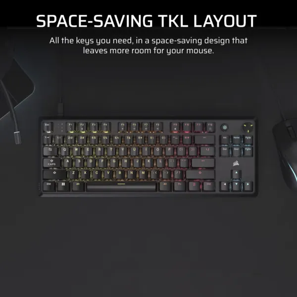 CORSAIR K70 CORE TKL Tenkeyless Mechanical Gaming Keyboard Backlit RGB LED CORSAIR MLX RED Black Black ABS Keycaps