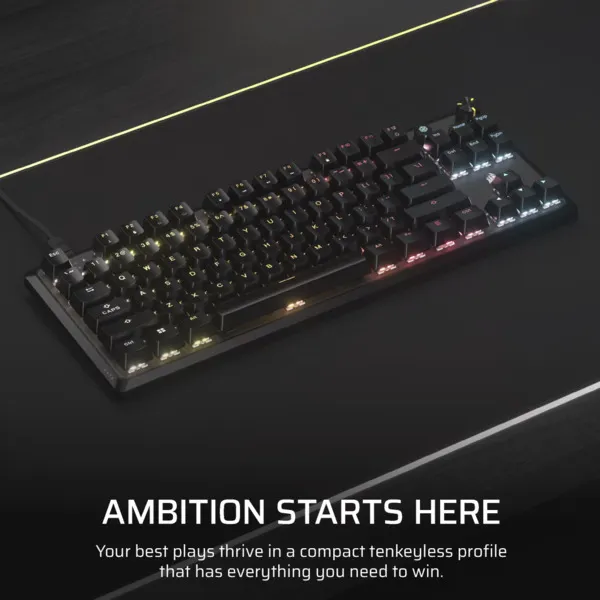 CORSAIR K70 CORE TKL Tenkeyless Mechanical Gaming Keyboard Backlit RGB LED CORSAIR MLX RED Black Black ABS Keycaps