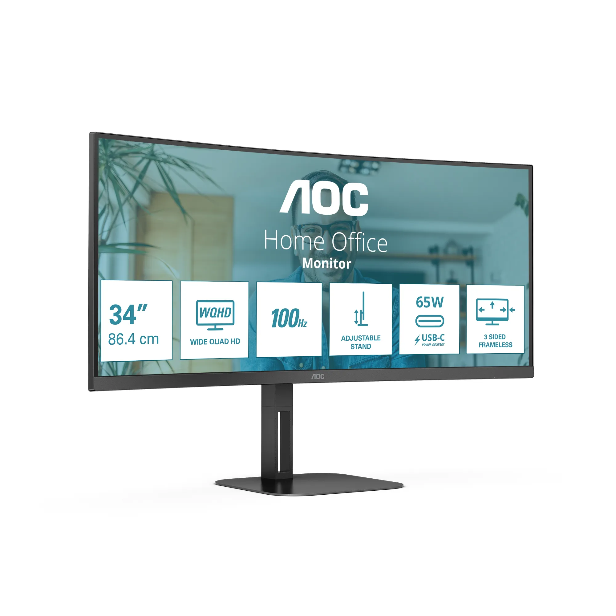 AOC CU34V5C/BK/23 34" UWQHD, USB-C, VA - curved monitor