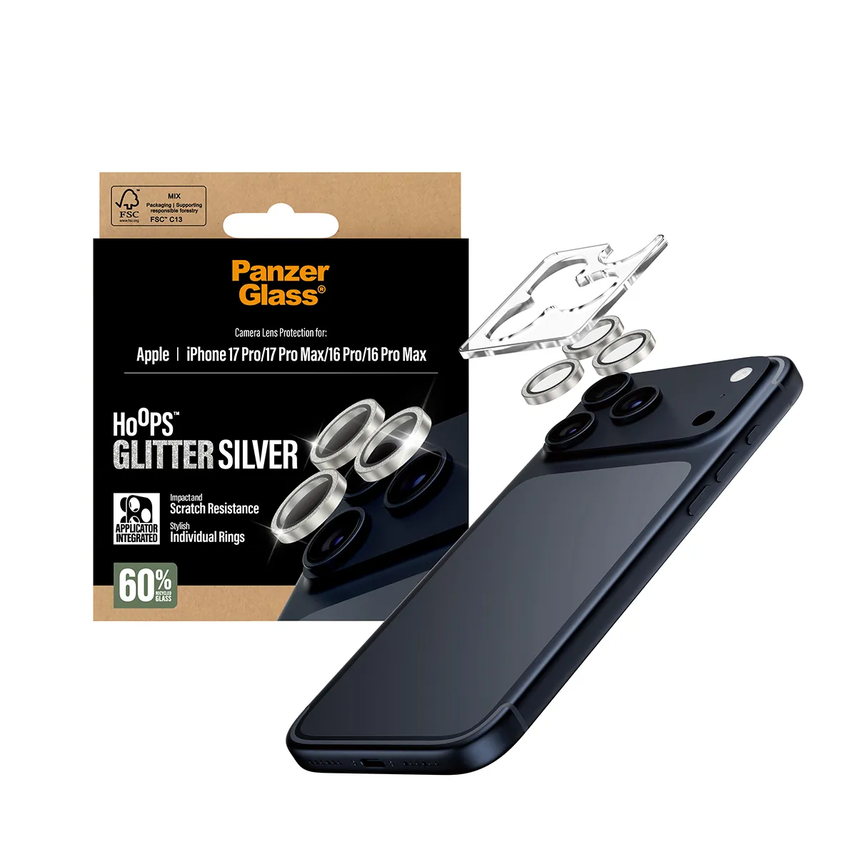 Panzerglass iPhone 17 Pro / 17 Pro Max - lens protector, Hoopsglitter Silver