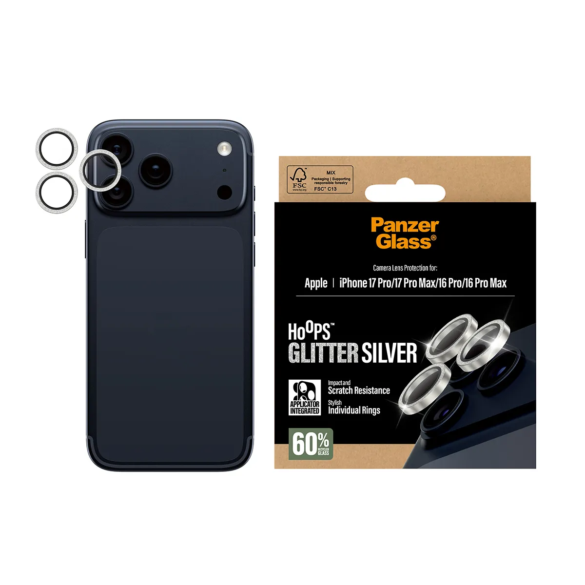 Panzerglass iPhone 17 Pro / 17 Pro Max - lens protector, Hoopsglitter Silver