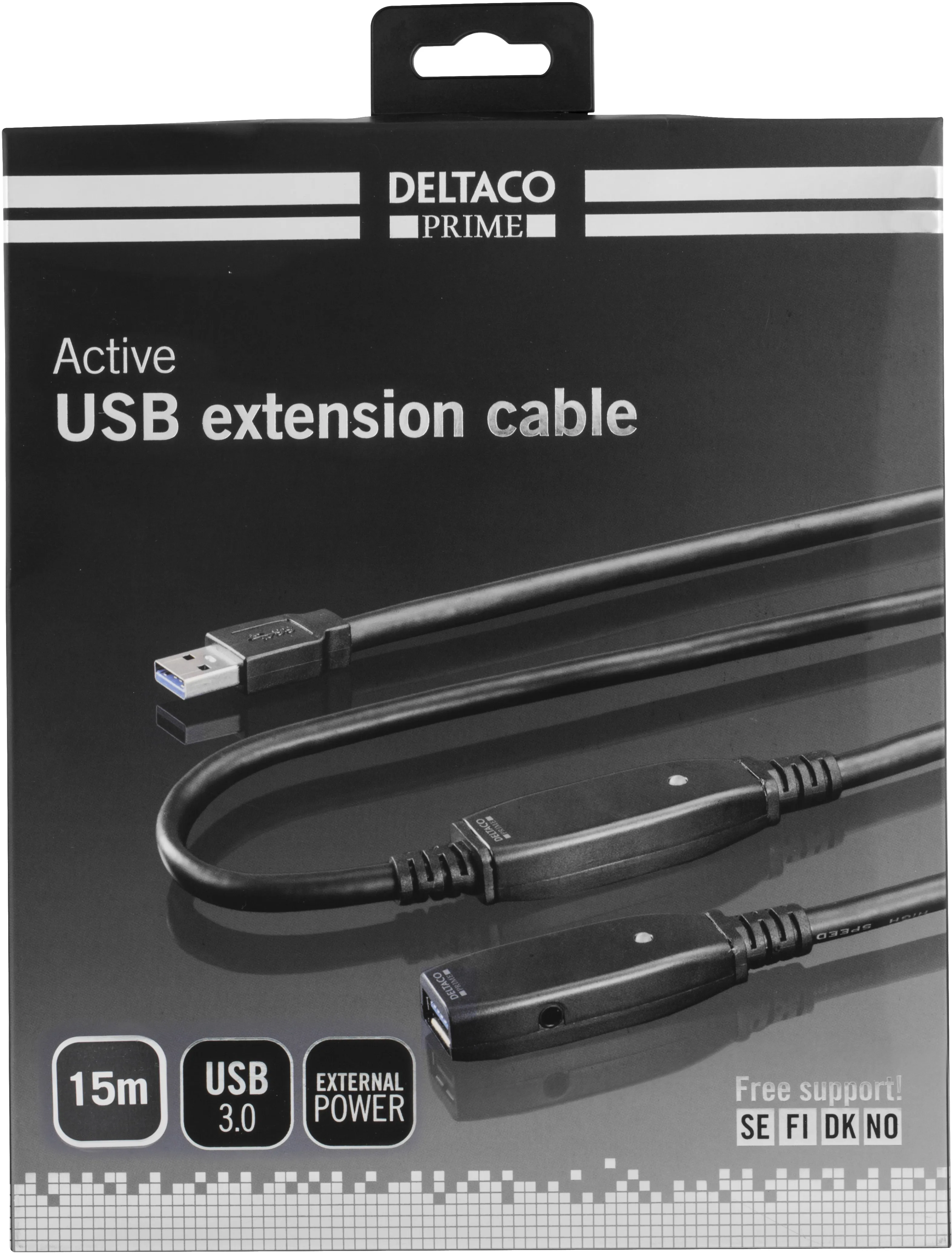 Deltaco Active USB-A 3.0 - extension cable, 15 m, Black