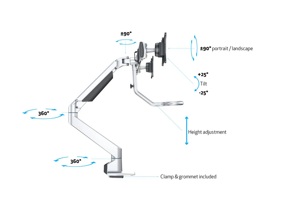 M VESA Gas Lift Arm w. Duo Crossbar 2 Silver