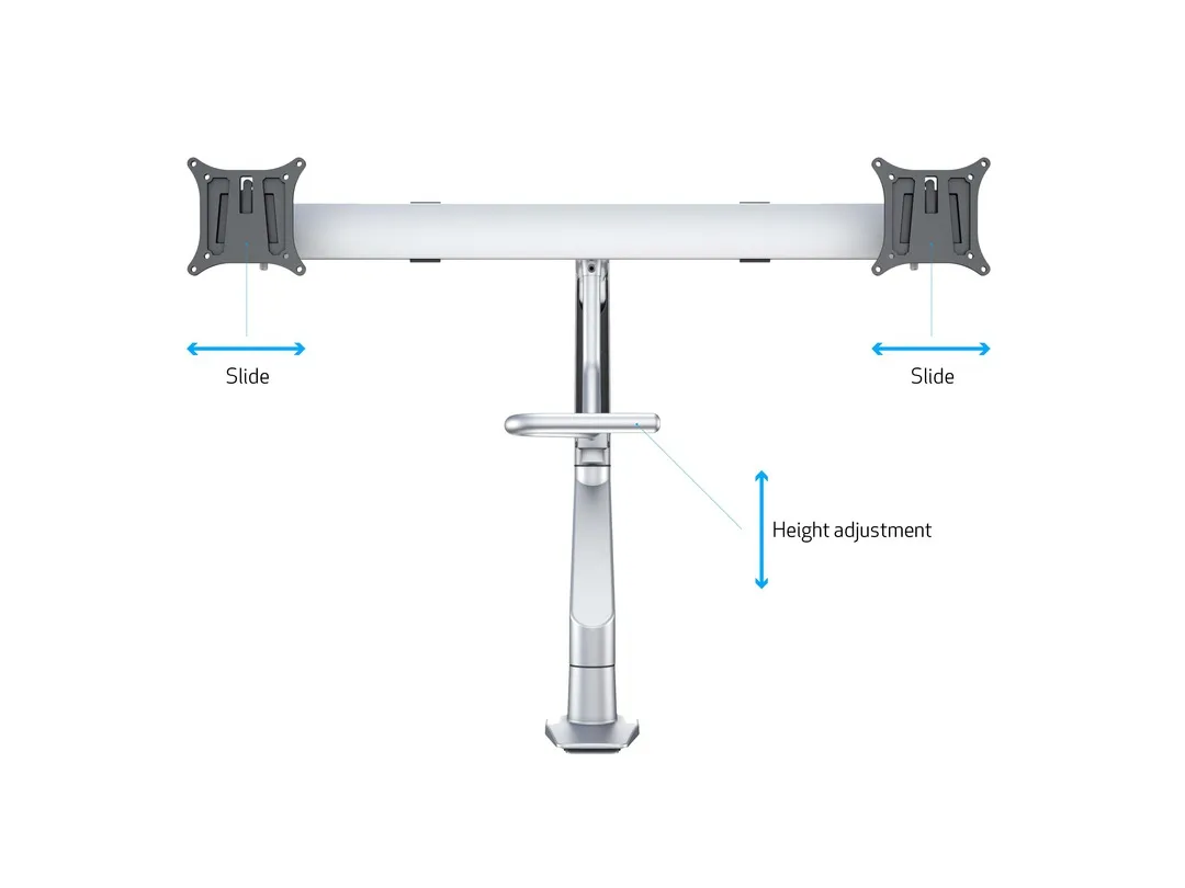M VESA Gas Lift Arm w. Duo Crossbar 2 Silver