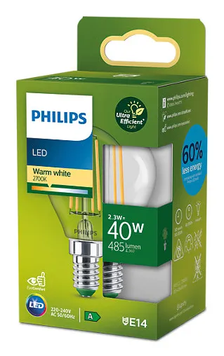 Philips MASTER LED Ultra Efficient LED-lampa P45 E14 2,3W (40W) 485lm 2700K Klar