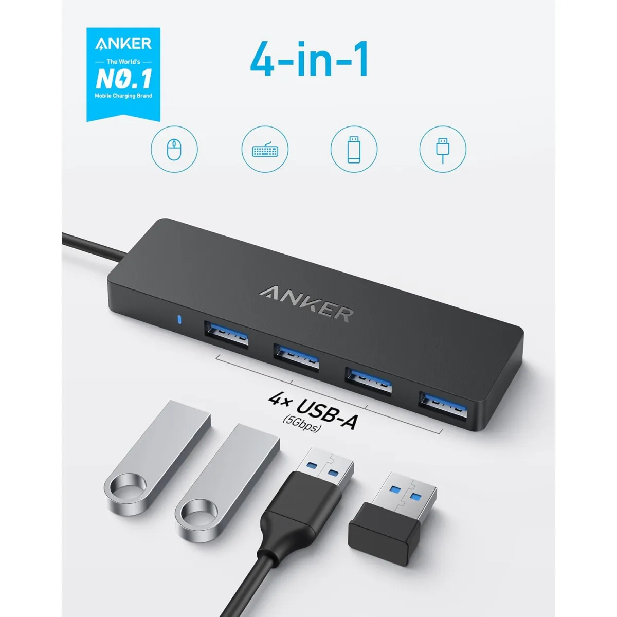 Anker Anker USB-C Data Hub 4-in-1, 5Gbps, Musta