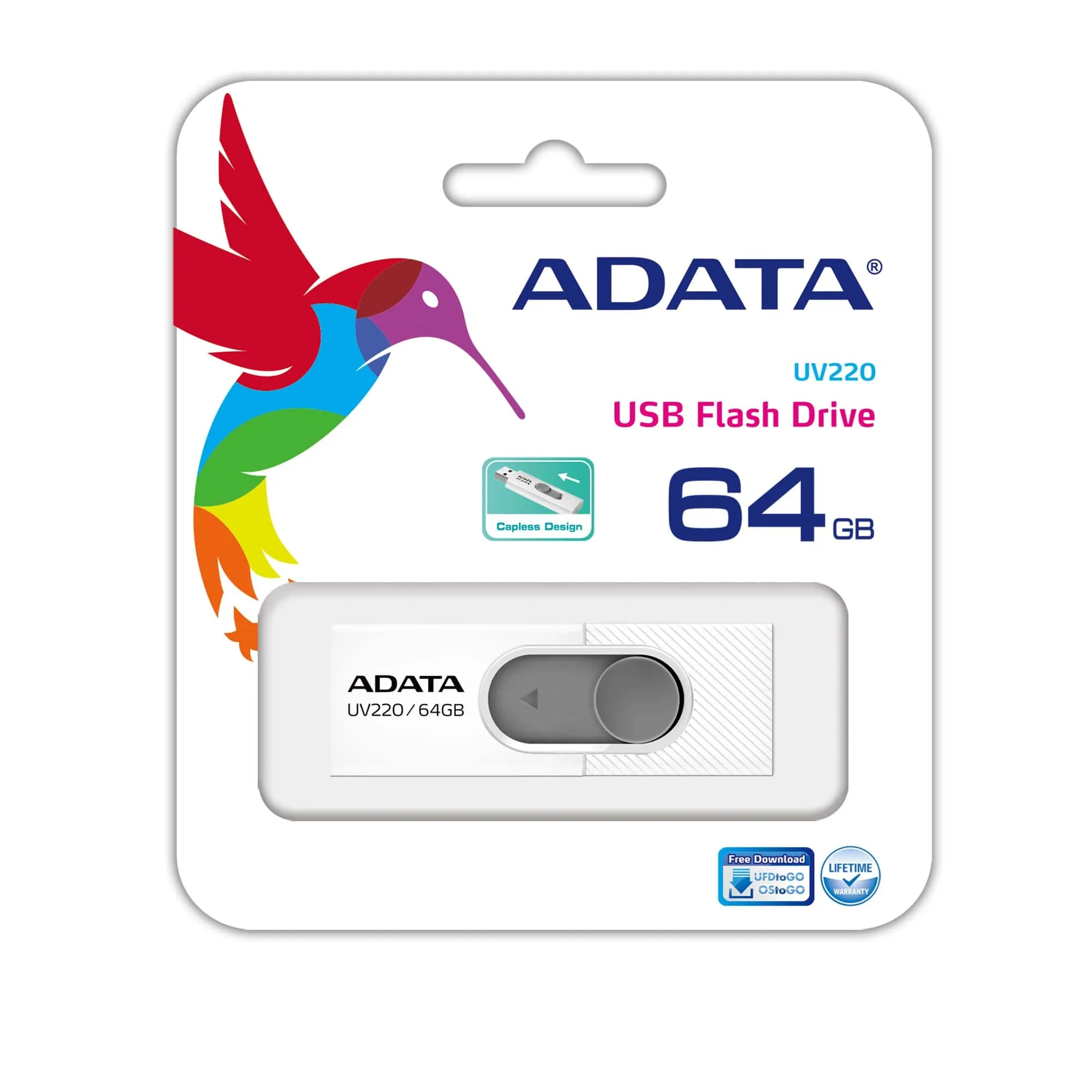 A-Data 64 GB UV220 USB 2.0 - minne, Grå/Vit