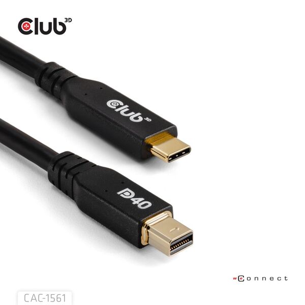 Club 3D USB-C - Mini DisplayPort 2.1 -kaapeli, Musta, 2m