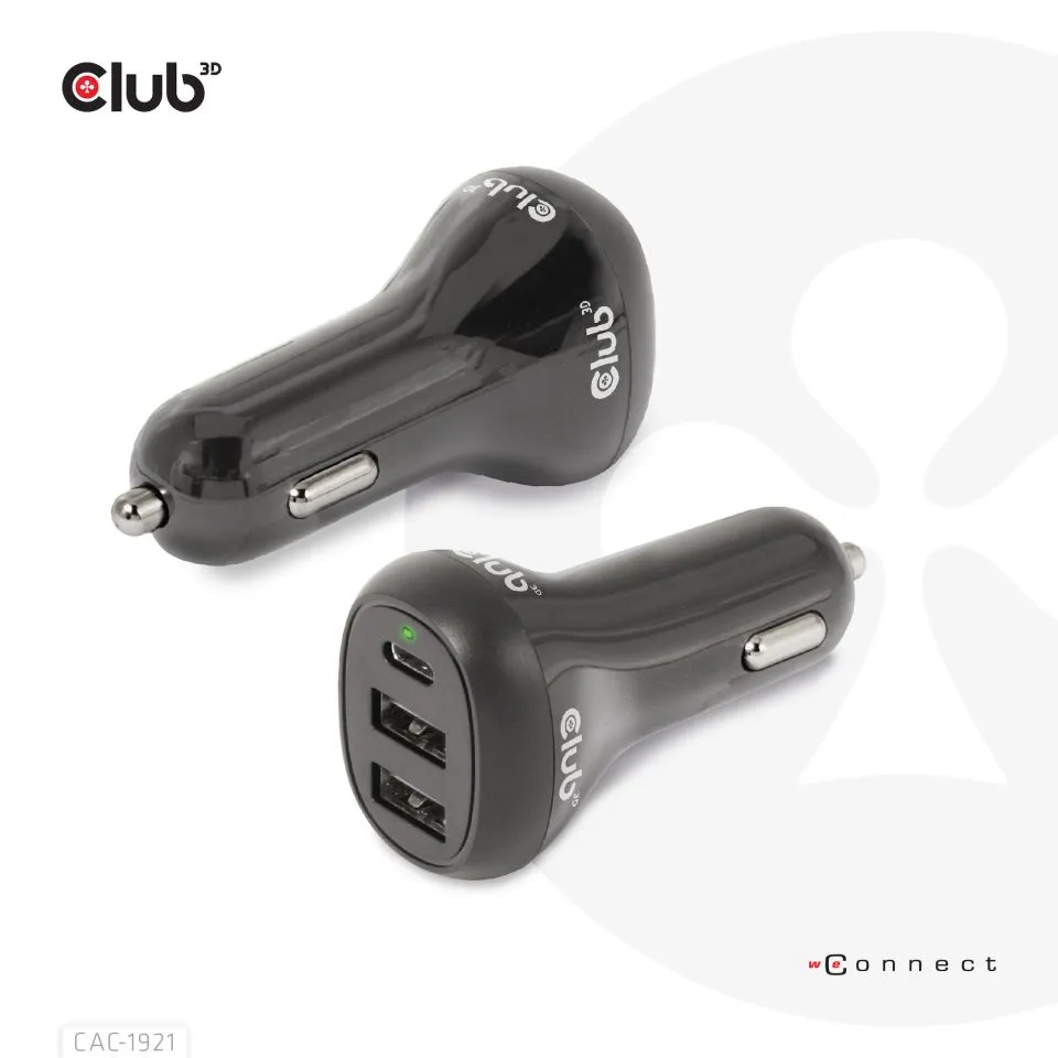 Club 3D 36W 2xUSB-A, 1xUSB-C -autolaturi, Musta